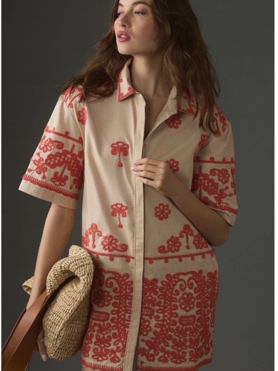 Anthropologie Dresses & Skirts - NWT Anthropologie Maeve Embroidered Collared  Button front Summer Shirt Dress XL
